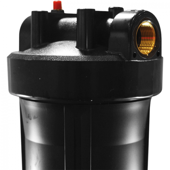 Black 4.5 x 20 inch water filter housing with pressure release valve
