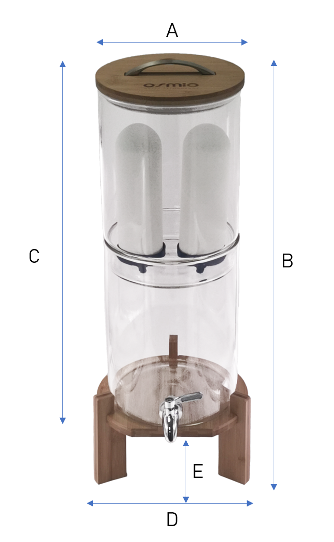 Osmio Clarity Gravity Water Filter - dimensions